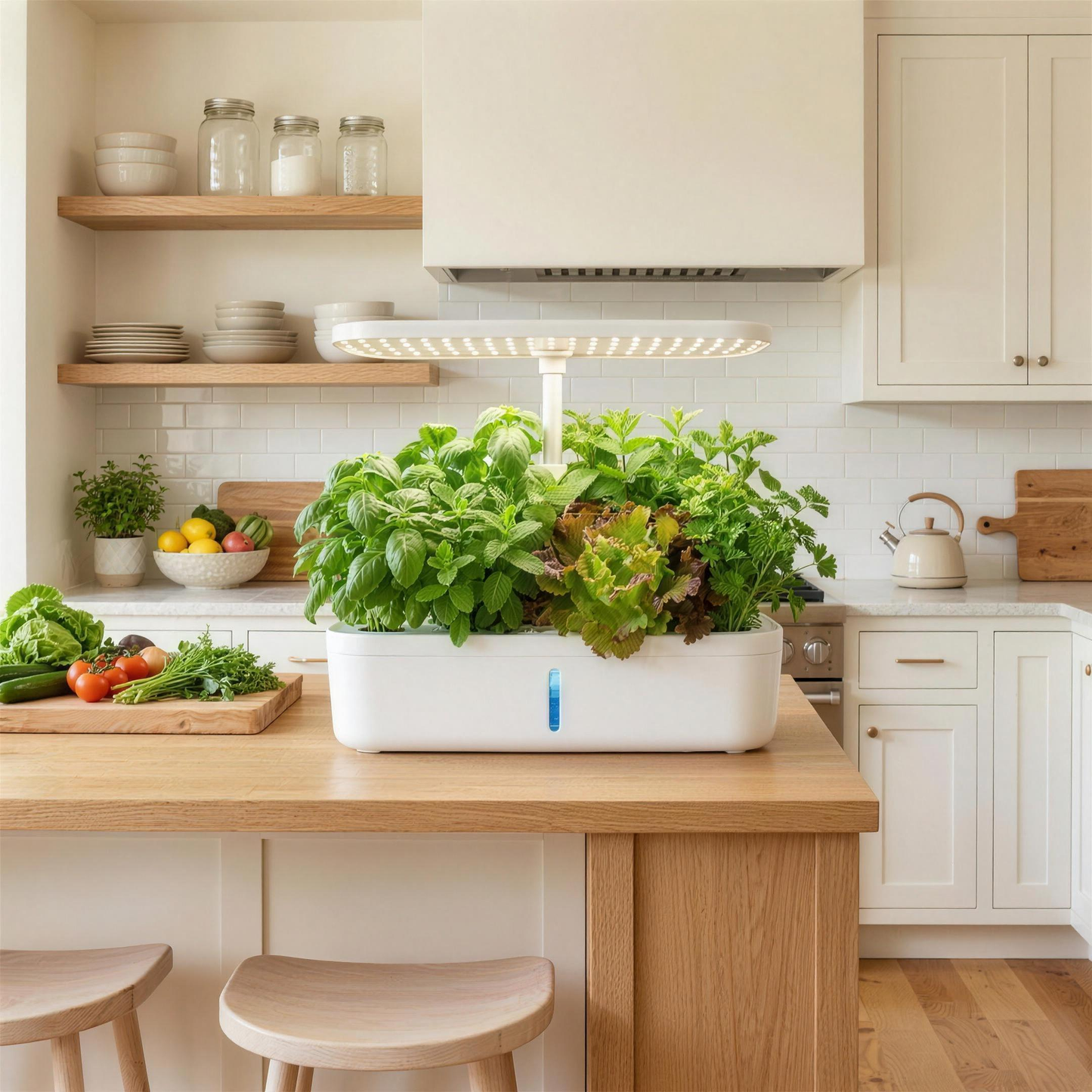Bloomwell Indoor Countertop Garden 12 in white in a bright family kitchen