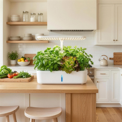 Bloomwell Indoor Countertop Garden 12 in white in a bright family kitchen