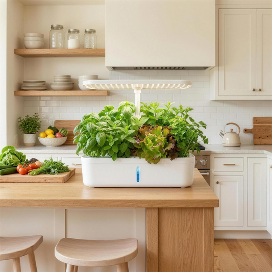 Bloomwell Indoor Countertop Garden 12 in white in a bright family kitchen