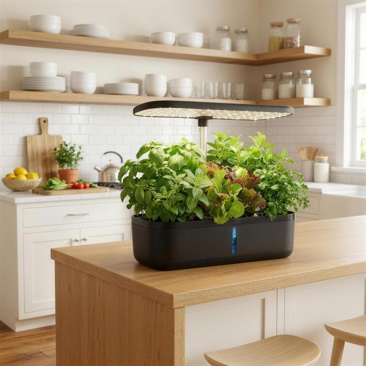 Bloomwell Indoor Countertop Garden 12 in black in a bright family kitchen